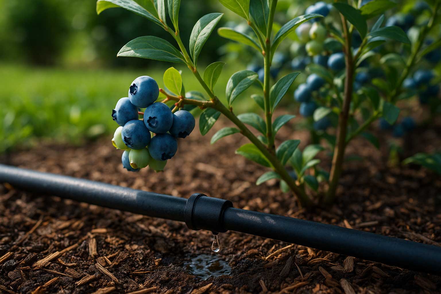 Nawadnianie borówki wysokiej – kompletne wytyczne dotyczące gleby, pH i dawkowania wody przez cały sezon